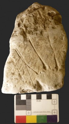 Figure 6. Symbols on chalk piece, Cissbury (accession number AN1880.151; photograph A. Teather © Ashmolean Museum, University of Oxford).